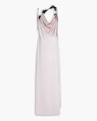 16ARLINGTON Feather-embellished satin gown - Pink Pink