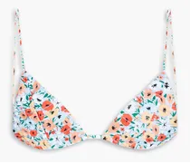 Sabina La Fania quilted floral-print triangle bikini top - Blue