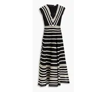 Striped tulle and grosgrain midi dress - Black