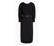 Belted bead-embellished cotton-jersey dress - Black