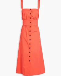 ba&sh Open-back gathered cotton-poplin midi dress - Orange Orange