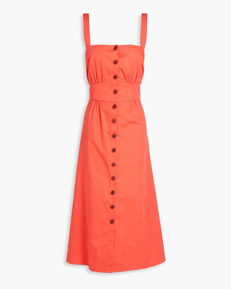 ba&sh Open-back gathered cotton-poplin midi dress - Orange Orange