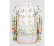 Alice Olivia - Floral-print cotton and silk-blend voile blouse - White