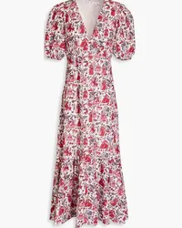 RHODE Ester gathered printed crepe midi dress - Pink Pink