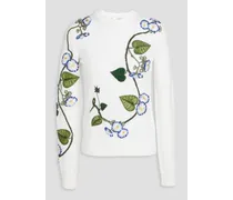 Embroidered wool and cotton-blend sweater - White