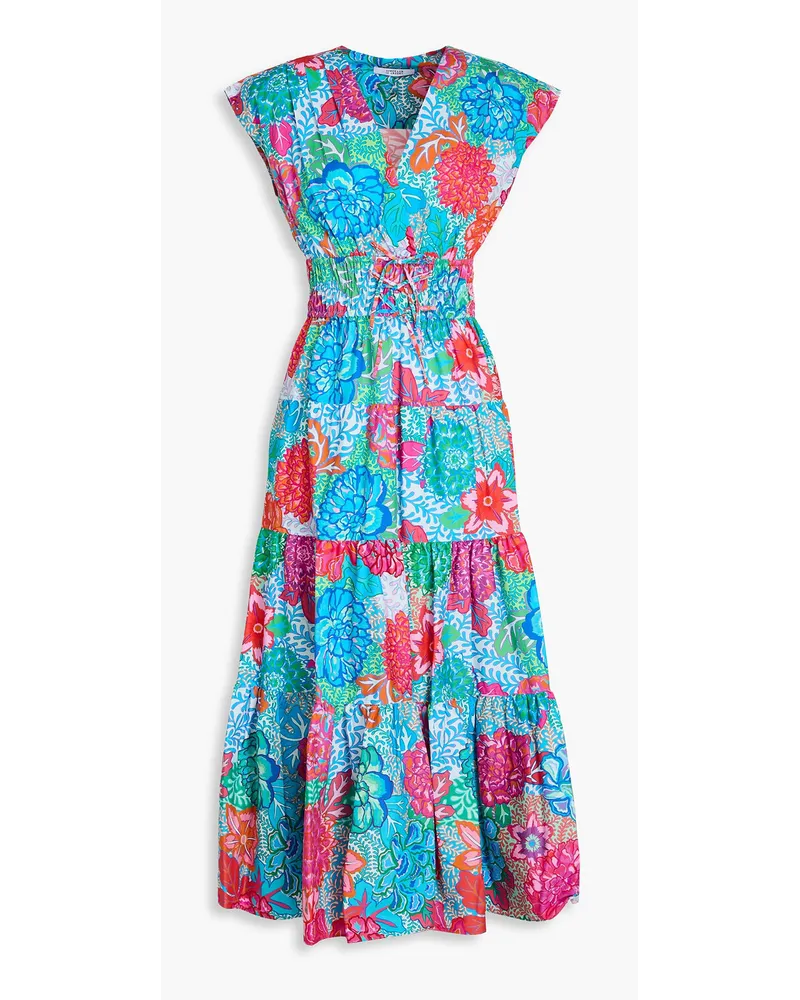 Derek Lam Fatima tiered floral-print stretch-cotton poplin midi dress - Blue Blue