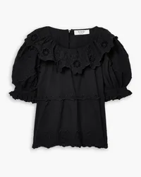 Sea Kiara ruffled broderie anglaise cotton and linen-blend top - Black Black