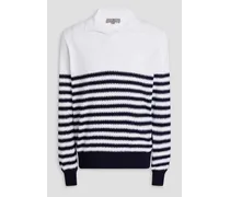 Striped cotton polo sweater - White