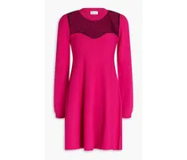 Point d'esprit-paneled knitted mini dress - Pink