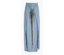 Bayaxan leather-trimmed tasseled cotton-gauze maxi skirt - Blue