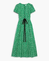 Cefinn Rosie belted floral-print jacquard midi dress - Green Green