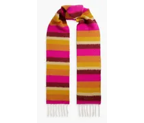 Fringed striped alpaca-blend scarf - Pink