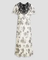 RED Valentino Guipure lace-trimmed floral-print silk-georgette midi dress - White White