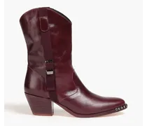 Crystal-embellished leather ankle boots - Burgundy