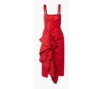Ruffled cotton-blend faille midi dress - Red