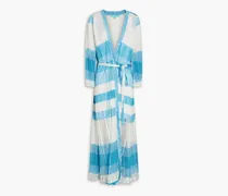 Belted striped crochet-knit coverup - Blue