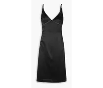 Crystal-embellished silk-satin midi slip dress - Black