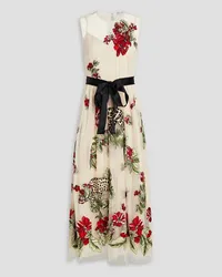 RED Valentino Belted embroidered point d'esprit midi dress - White White