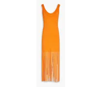 Fringed knitted midi dress - Orange