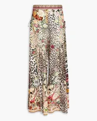 Camilla Printed voile-paneled silk crepe de chine wide-leg pants - Animal print Animal