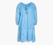 Ashley gathered broderie anglaise cotton mini dress - Blue