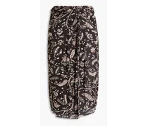 Camille twisted floral-print crepe de chine skirt - Black