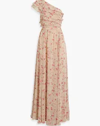 Mikael Aghal One-shoulder ruffled floral-print chiffon maxi dress - Neutral Neutral