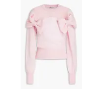 Bow-embellished point d'esprit-paneled wool-blend sweater - Pink