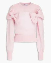 RED Valentino Bow-embellished point d'esprit-paneled wool-blend sweater - Pink Pink