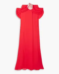 BERNADETTE Daffodil off-the-shoulder embellished silk crepe de chine gown - Red Red