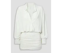Ruched stretch-jersey mini dress - White