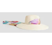 Cassidy satin-trimmed faux straw sunhat - White