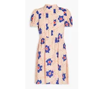Pleated printed silk crepe de chine mini dress - Neutral