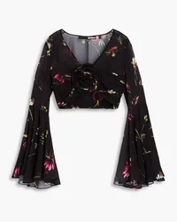 ROTATE Birger Christensen Cropped floral-print voile top - Black Black