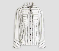 Ruched striped cotton-poplin shirt - White