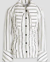 Ganni Ruched striped cotton-poplin shirt - White White