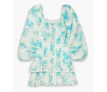 Tayton lace-trimmed floral-print broderie anglaise cotton mini dress - Blue