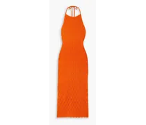 Alice Olivia - Jone pointelle-knit cotton and wool-blend halterneck midi dress - Orange