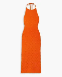 Alice + Olivia Alice Olivia - Jone pointelle-knit cotton and wool-blend halterneck midi dress - Orange Orange