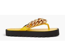 Chain-embellished leather flip flops - Yellow