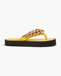 Versace Chain-embellished leather flip flops - Yellow Yellow