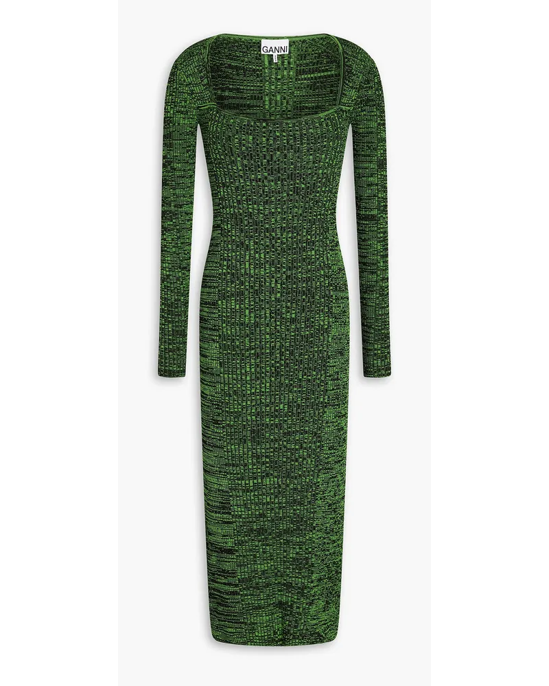 Ganni Marled ribbed-knit midi dress - Green Green