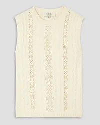 Sea Dentelle lace-paneled cable-knit merino wool tank - White White