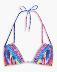 Camilla Crystal-embellished printed triangle bikini top - Blue Blue