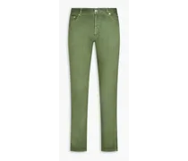 Linen-blend twill trousers - Green