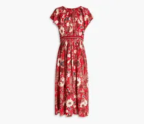 Lottie pleated floral-print cotton-blend midi dress - Red