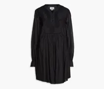 Embroidered gathered cotton mini dress - Black