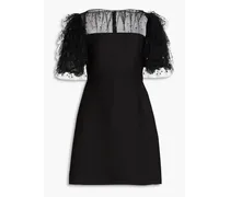 Embellished tulle-paneled crepe mini dress - Black