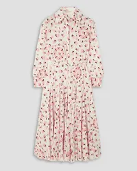 EMILIA WICKSTEAD Marion floral-print textured Swiss-dot cotton-blend midi dress - Pink Pink