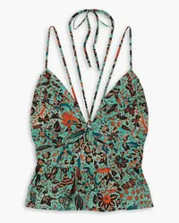 Ulla Johnson Essie cutout pintucked floral-print cotton-poplin camisole - Green Green